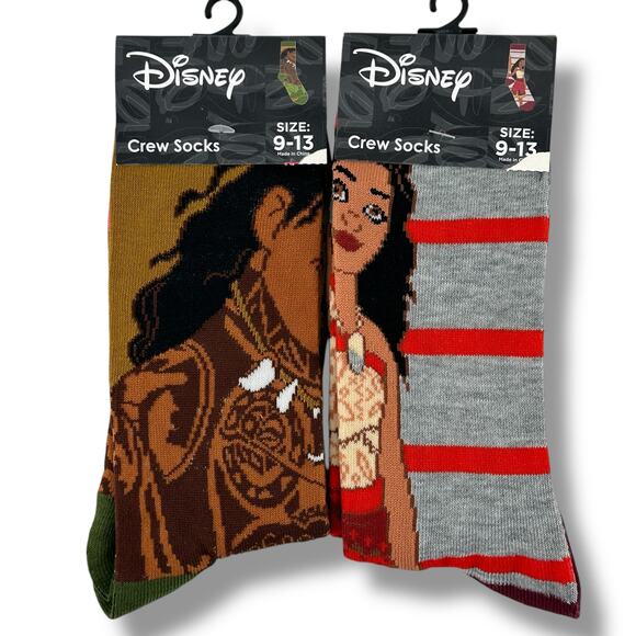 Disney Moana Maui Crew Sock Set Of Two One Unisex Size 9-13 Lot - Picture 1 of 4